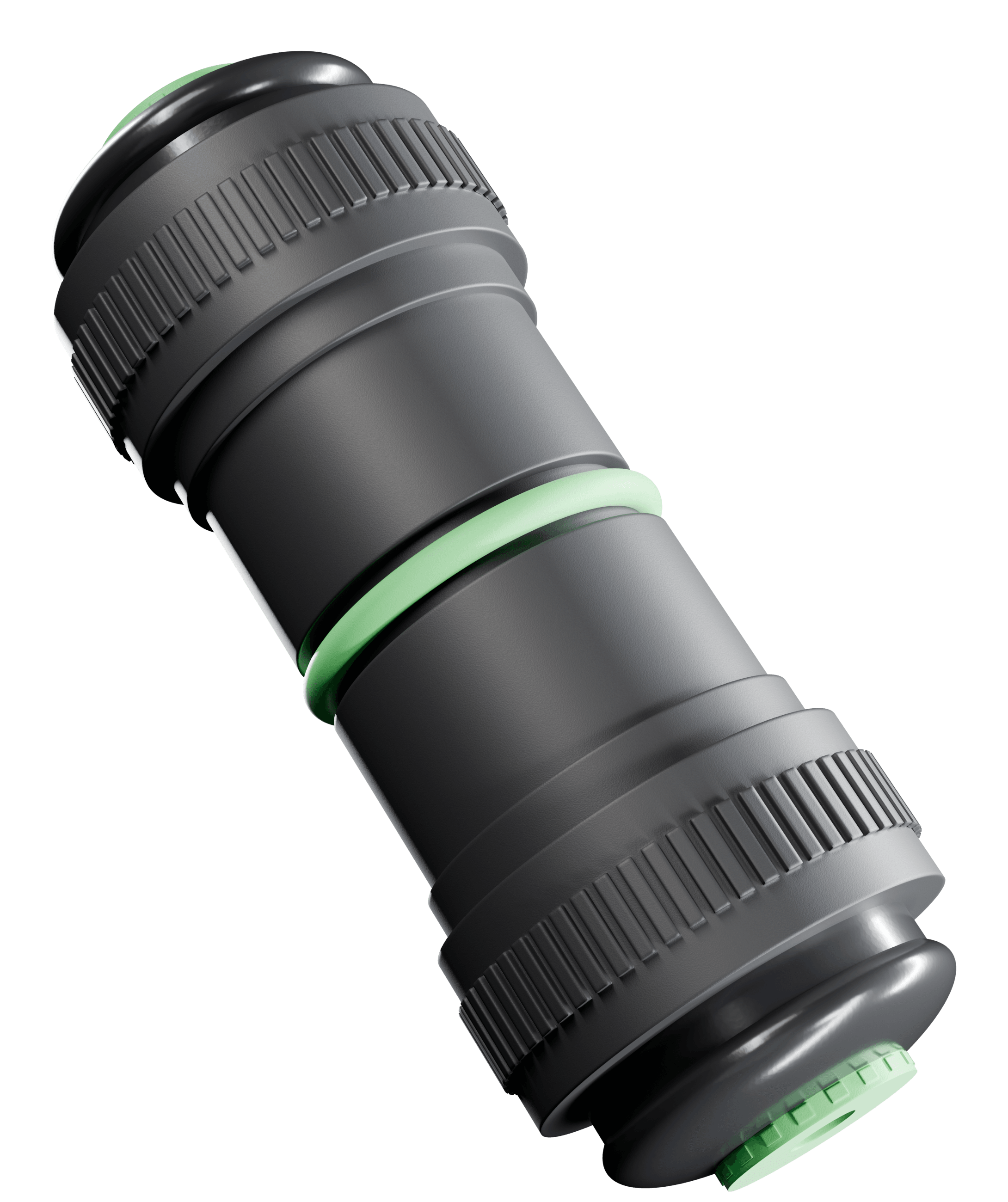 Grow substrate adaptor: waterproof coupler with signal-green O-ring joint and cable seals at each end
