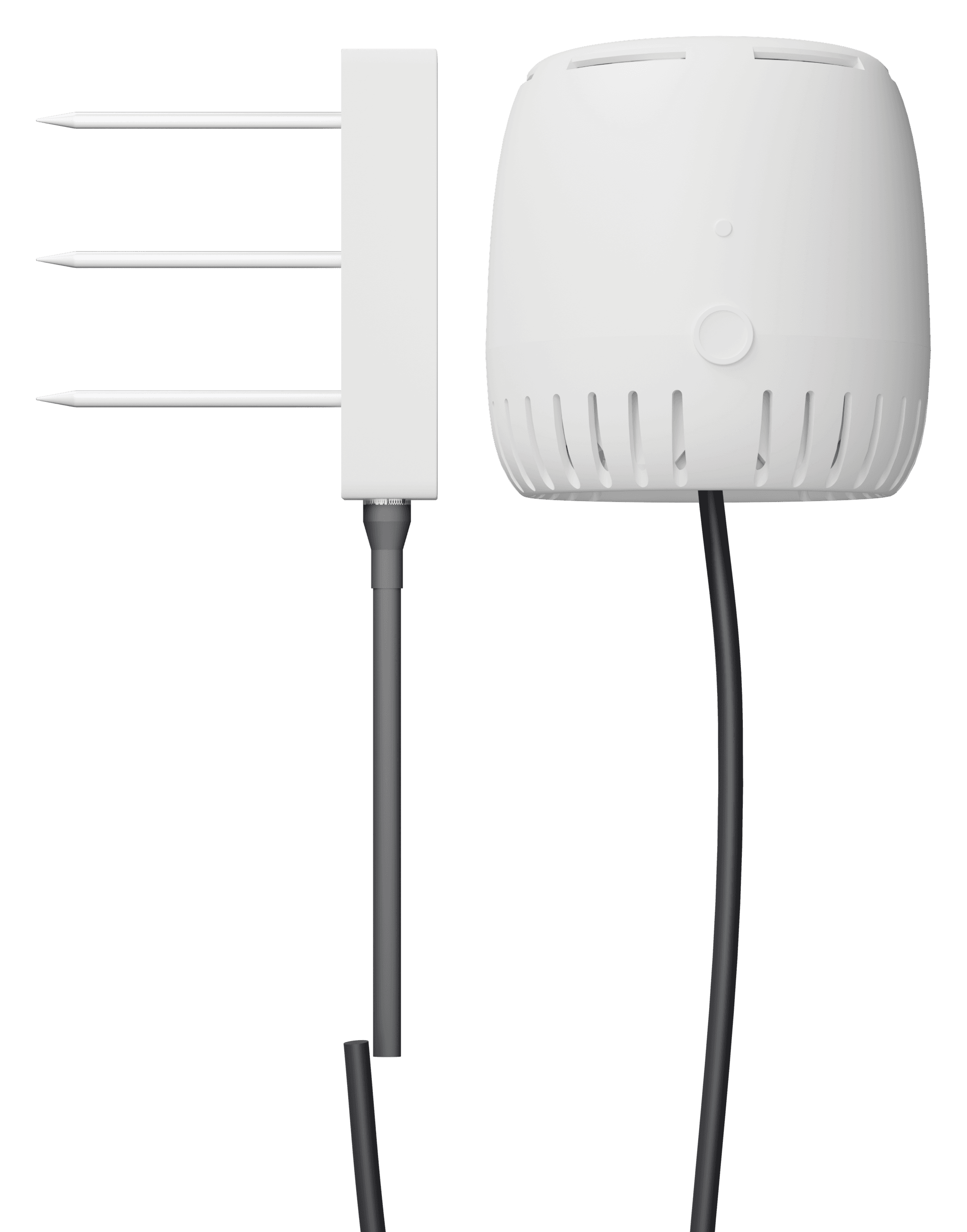 The Grow Sensor system: SubSense substrate probe with steel prongs beside the GS-01 canopy unit, both cabled