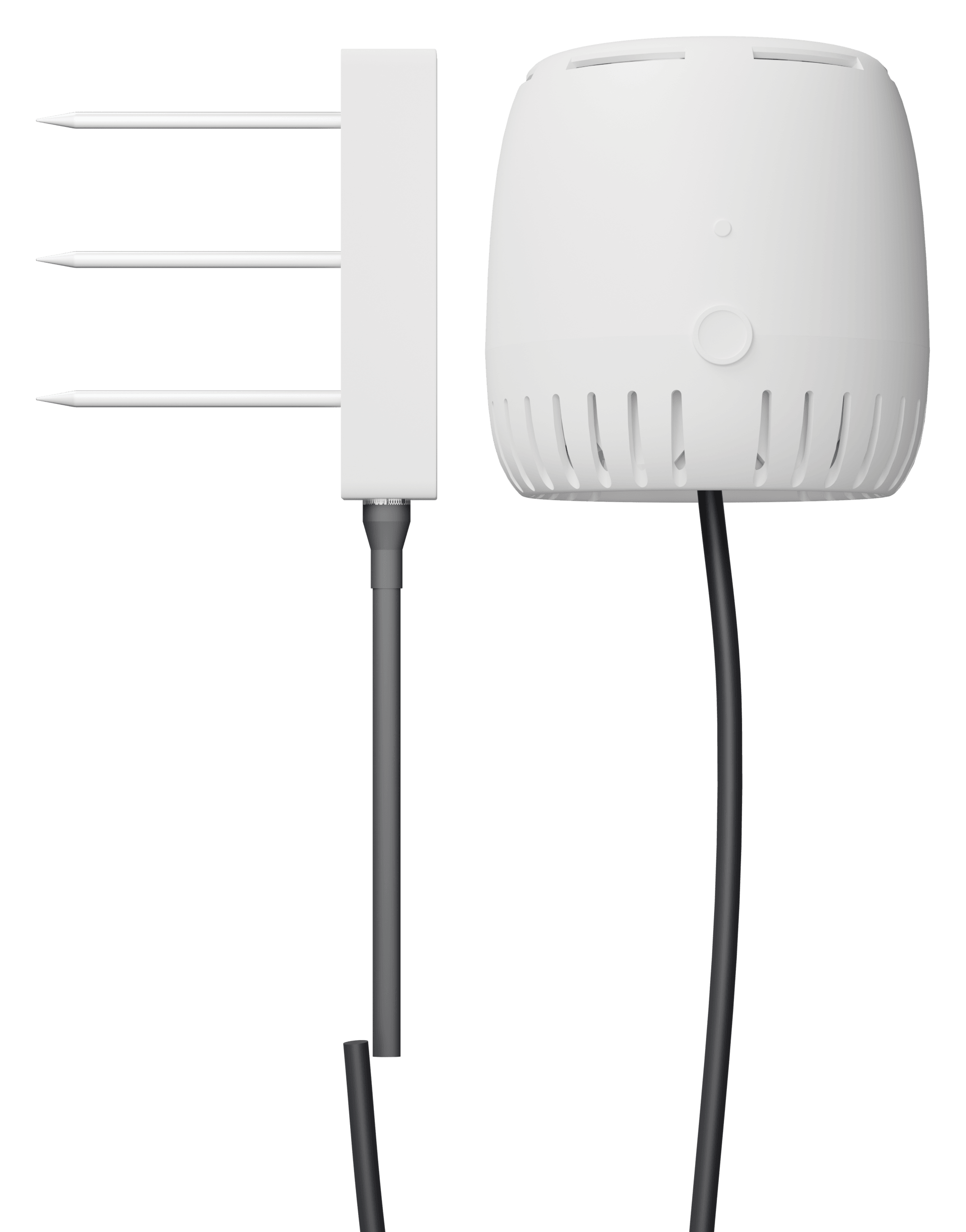 The Grow Sensor system: SubSense substrate probe with steel prongs beside the GS-01 canopy unit, both cabled