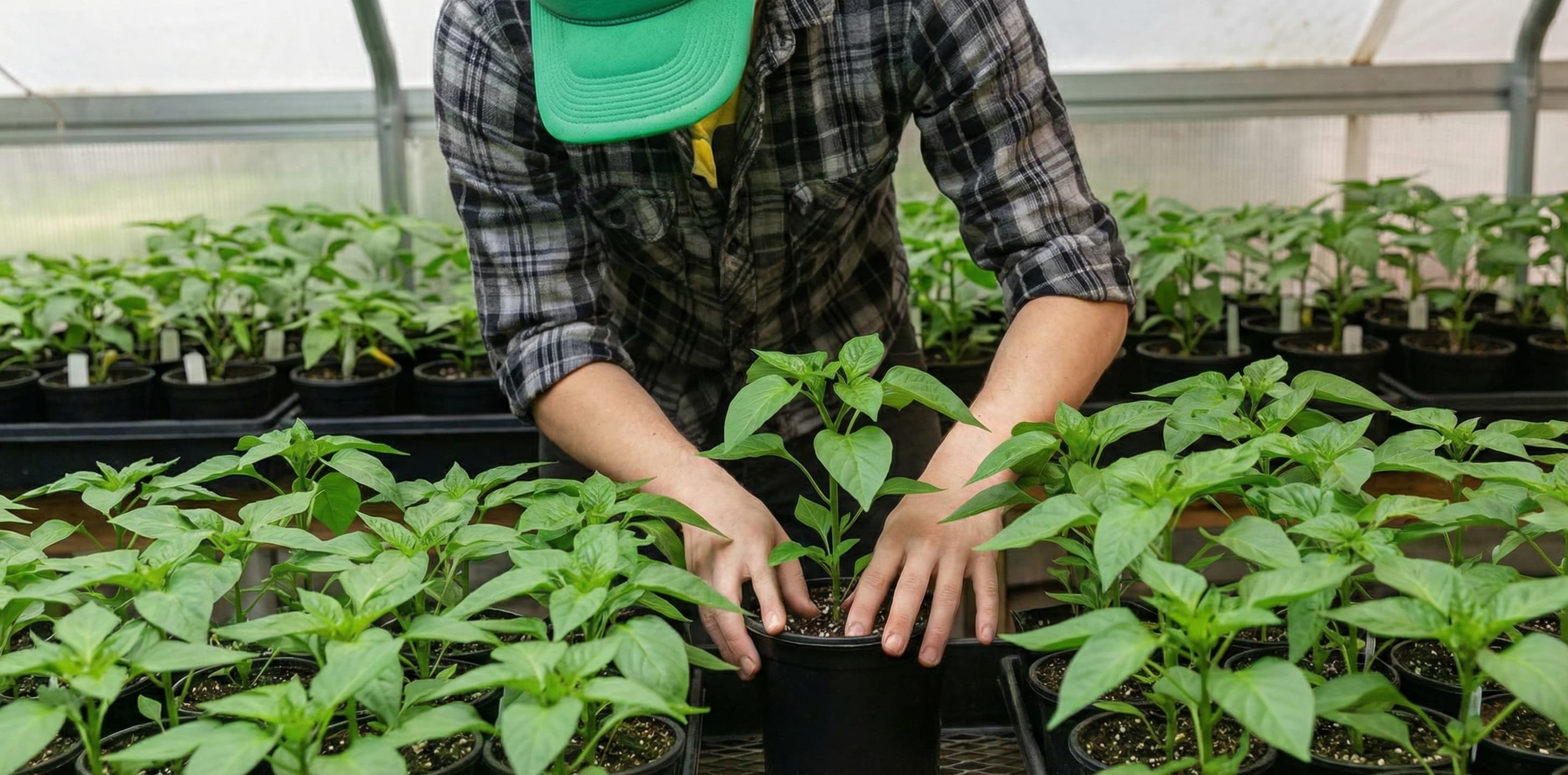 Man looking at his healthy indoor plants grown with the aid of a CO2 grow room calculator