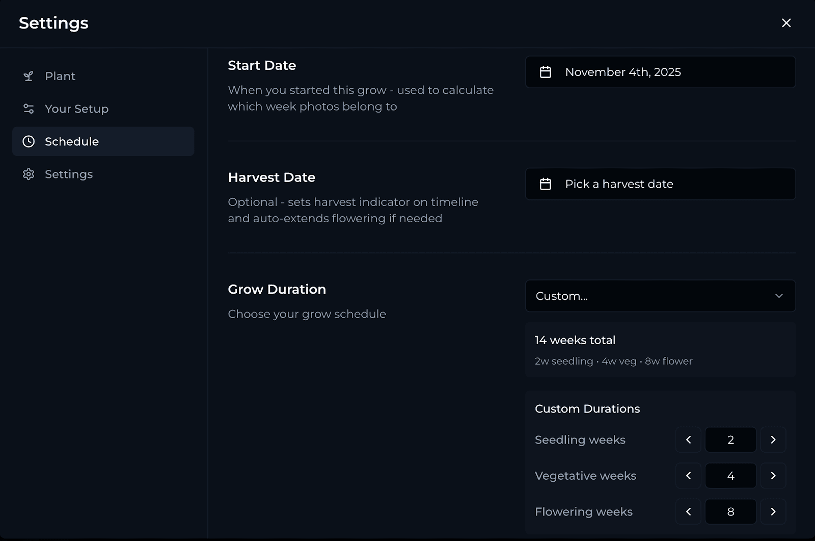 How to extend a grow in settings