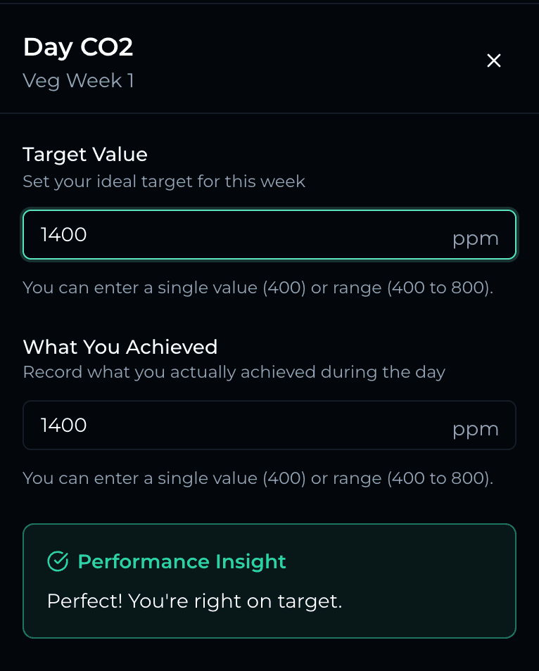 Set Your metric target values - green if within range