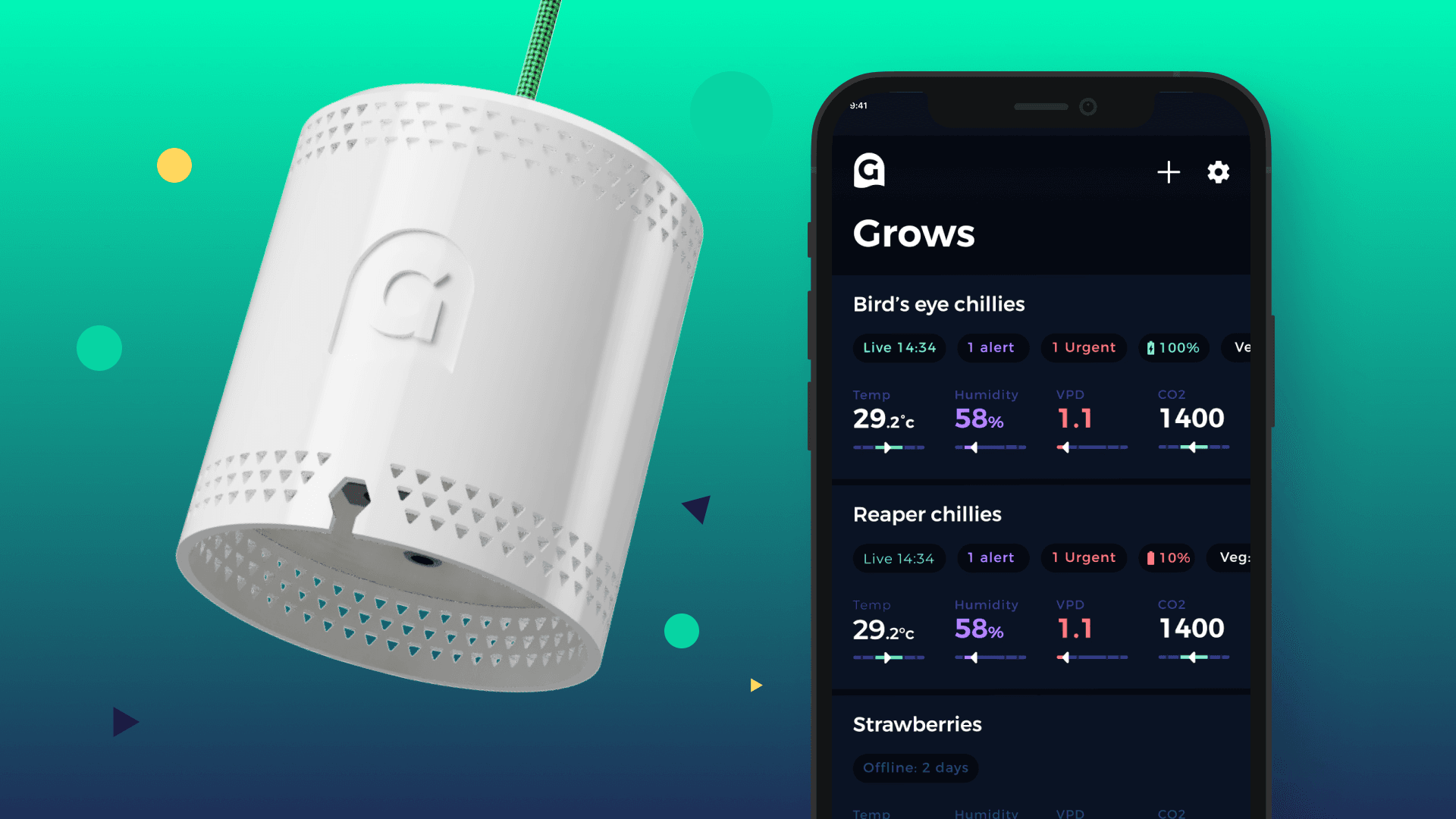 Grow Sensor and app on an iphone