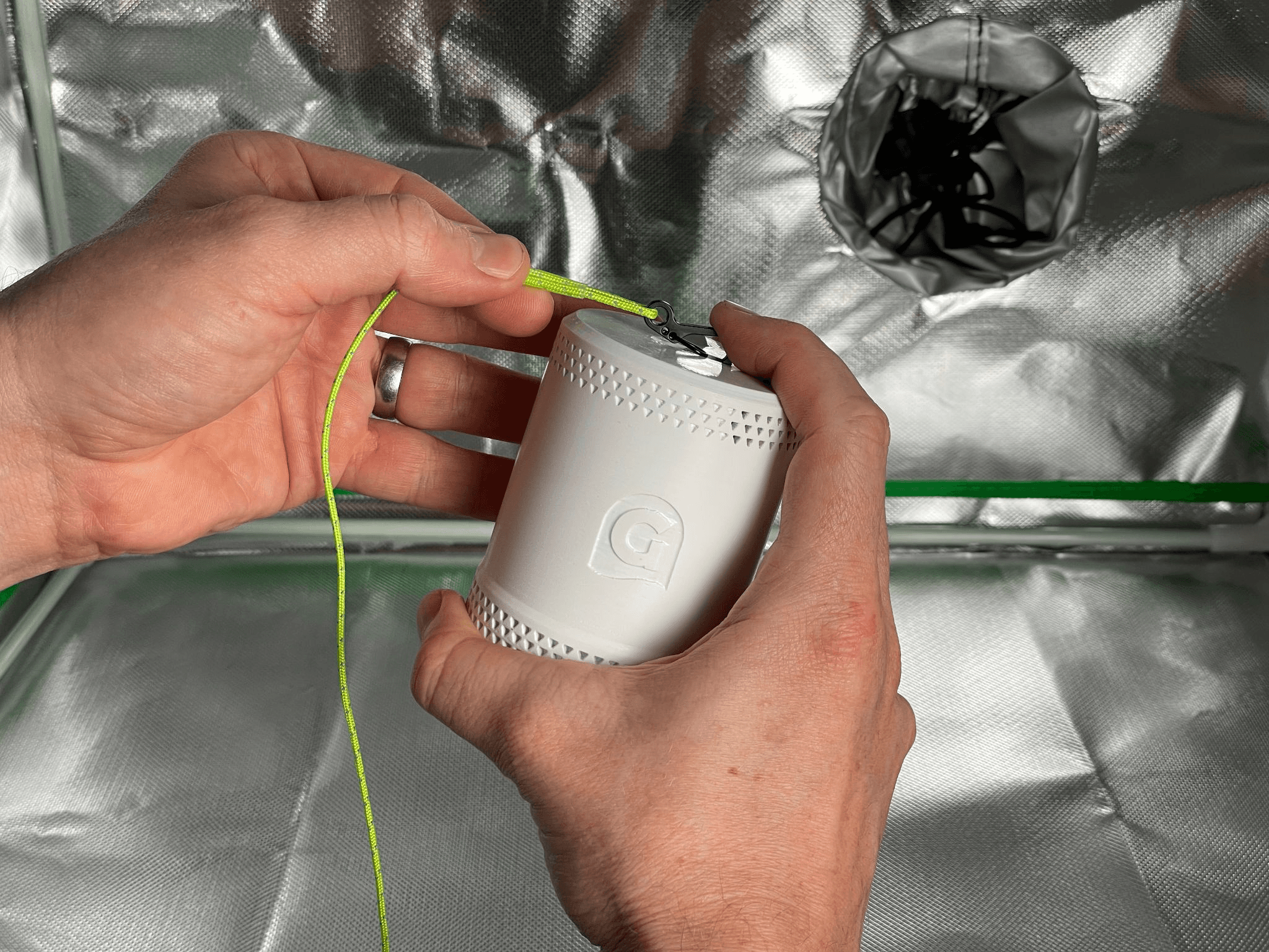 3 Position caribiner clip at the top of sensor and push done to click into place