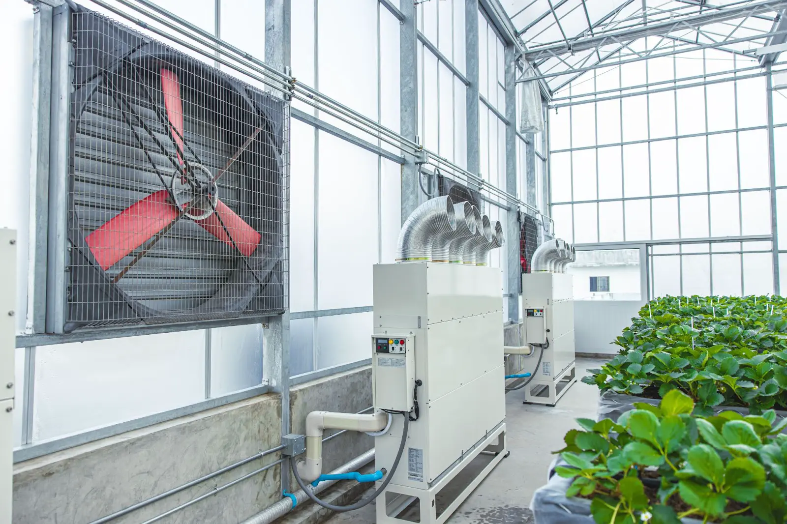 An air-conditioning uint in a greenhouse.
